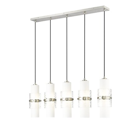Z-Lite Cayden Linear Chandelier, 5-Light, 4.75 In.W x 42 In.L x 16.75 In.H, Brushed Nickel/Clear 1946P-5L-BN